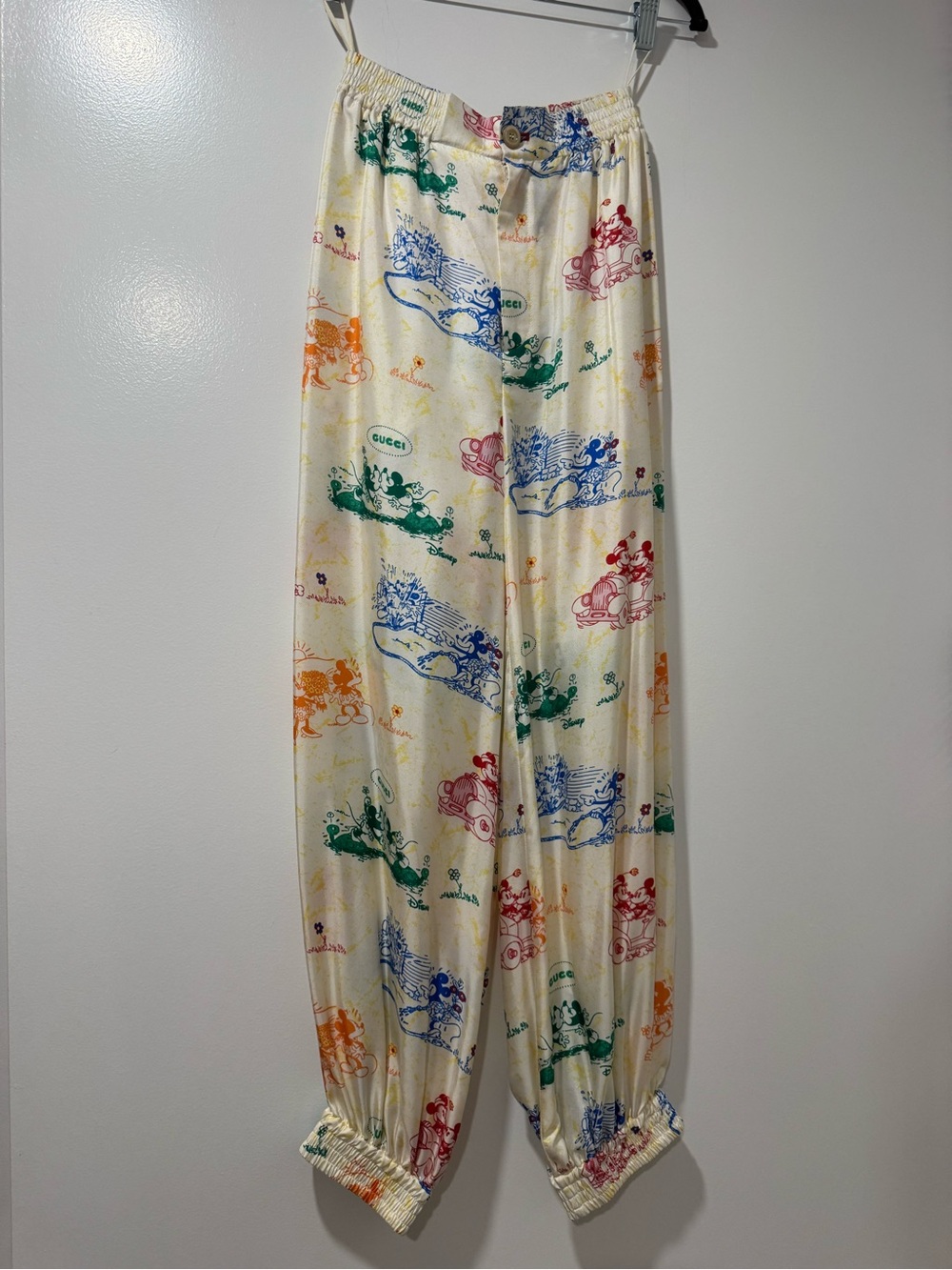 Gucci x Disney Cream silk  Lounge Pants with Rainbow Cartoon Print